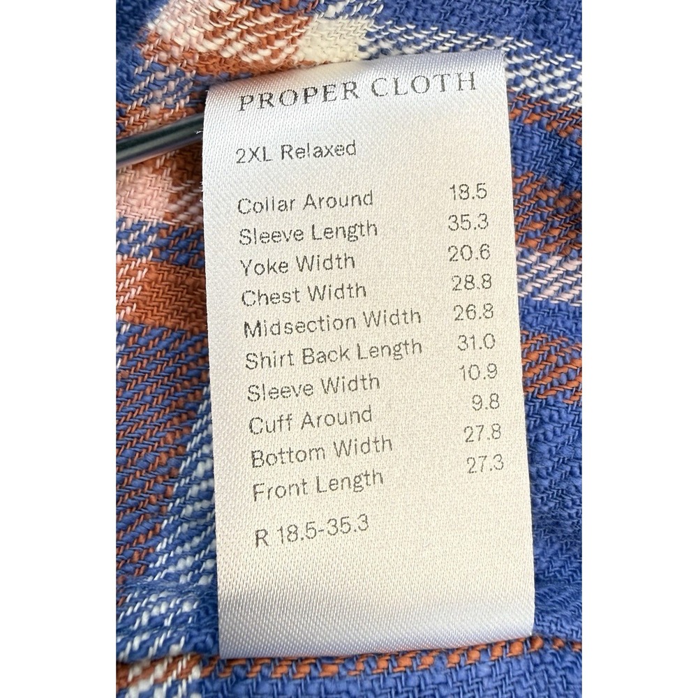 Proper Cloth Mens Flannel Shirt 2XL Relaxed Cotton Plaid Blue Red Workwear - Picture 4 of 10